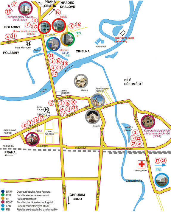 How to get to the campus of University of Pardubice by public transportation